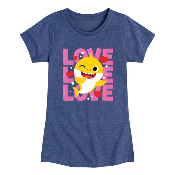 Baby Shark - Valentine Love Hearts - Toddler Girls Fitted Short Sleeve T-Shirt