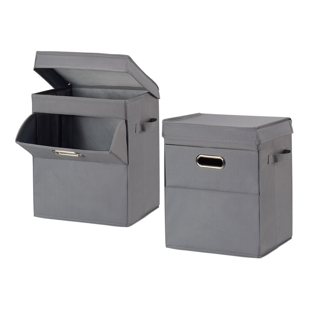 Mainstays Stackable Small Laundry Hamper with Lid, Gray, 2 Pack