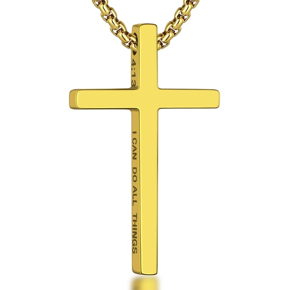 Philippians 4:13 Cross Pendant Strength Bible Verse Stainless Steel Necklace