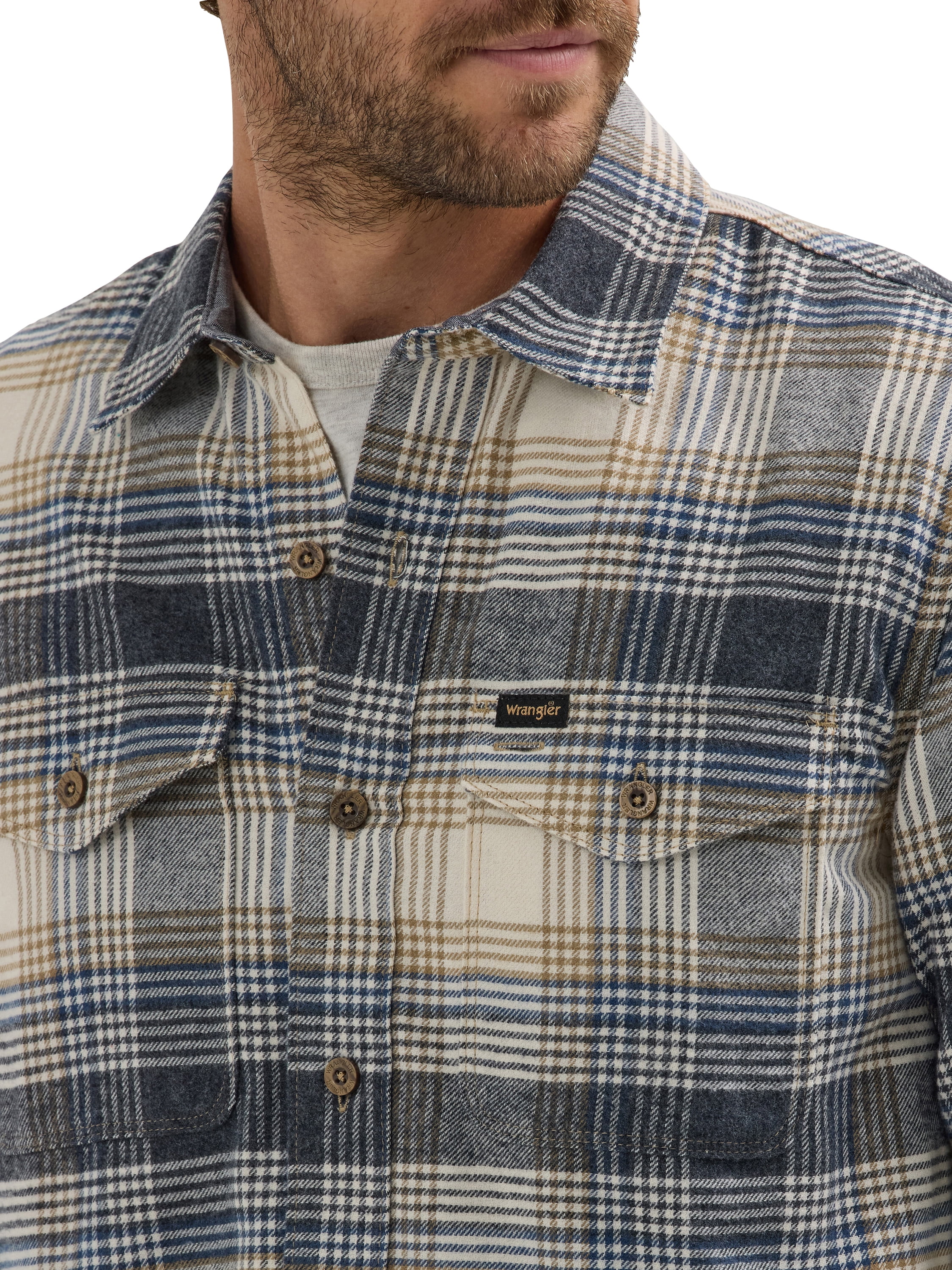 Wrangler Men's Long Sleeve Regular Fit Flannel Plaid Shirt, S-2XL