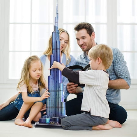 3D Puzzles LED Dubai Burj Khalifa 57.5" H Architecture Building Model Kits for Adults, Souvenir Decoration and Birthday Gifts for Men and Women, the Tallest Tower 136 Pcs