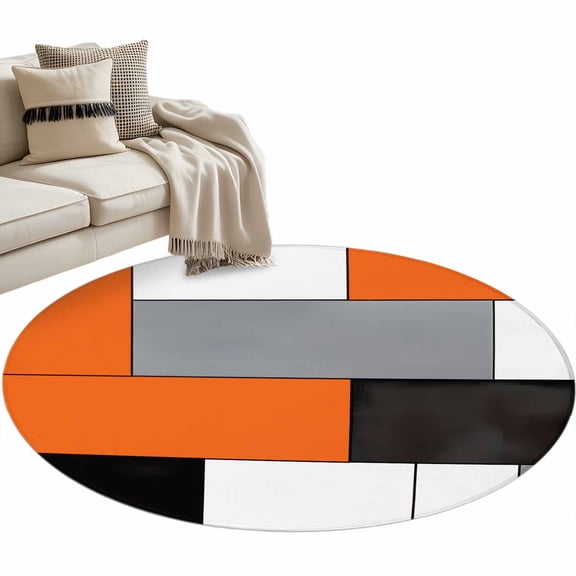 Burnt Orange Black Grey Large Area Rugs for Bedroom Living Room, Soft Non Slip Carpet Bedside Rug, Modern Irregular Geometric Abstract Round Floor Cover Kitchen Accent Rug 3' for Dining Room/Office