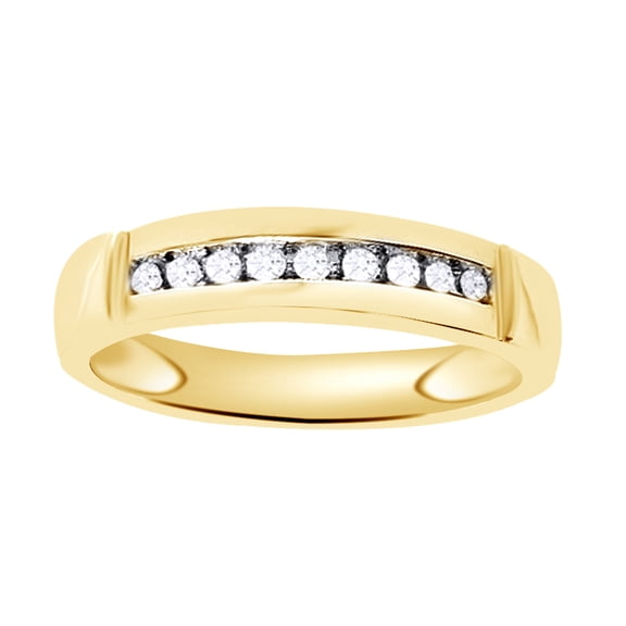 AFFY White Natural Diamond Wedding Band Ring In 10k Yellow Gold (0.2 Cttw)