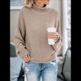 thumbnail image 4 of Suéter de Larga con Cuello Alto y Mangas Abullonadas para Mujer, de Color Liso, para Invierno y Otoño Caqui M, 4 of 7