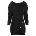 thumbnail image 4 of Suéter de mujer de talla grande para mujer, cuello redondo, manga larga, sólido, botones, retazos, tops asimétricos, suéter con capucha, suéter de punto, 4 of 4