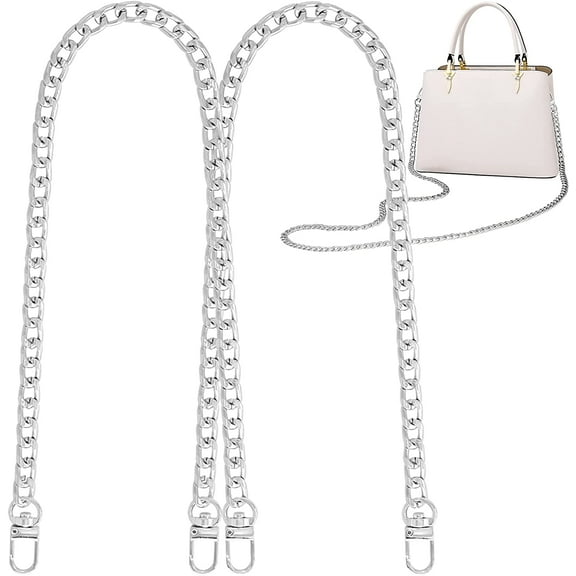 2Pcs Flat Purse Chain Strap Handbag Replacement Strap with Metal Buckles(23.6 Inches Silver)
