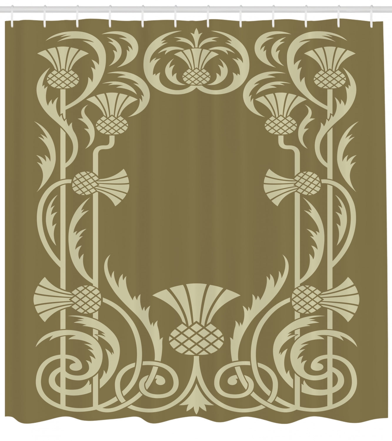 Art Nouveau Shower Curtain, Floral Border with Tropical Pineapple
