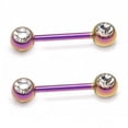 thumbnail image 6 of Nipple Ring Anodized Titanium 14G Nipple Piercing Barbell Front Facing Clear CZ, 6 of 25
