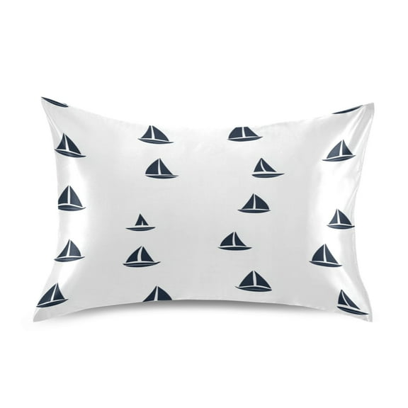 White Sailboat Pattern Standard Size Satin Pillowcase 20''x26'' Double-Sided Print Soft Wrinkle Resistant