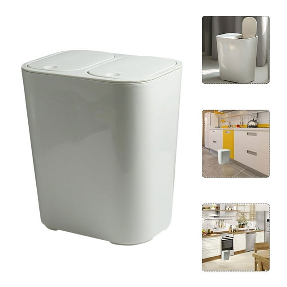 WRITWAA Double Compartment Trash Can White Plastic Household Waste Bin for Home Use