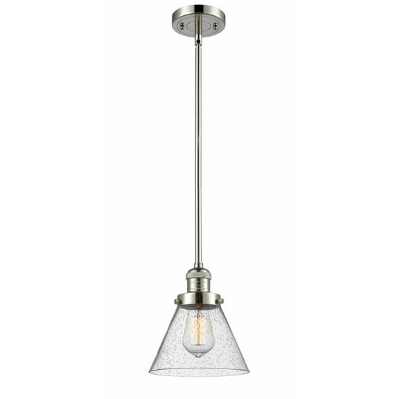 Innovations Lighting  Franklin Restoration Cone - 1 Light 8" Stem Hung Mini Pendant Polished Nickel/Seedy