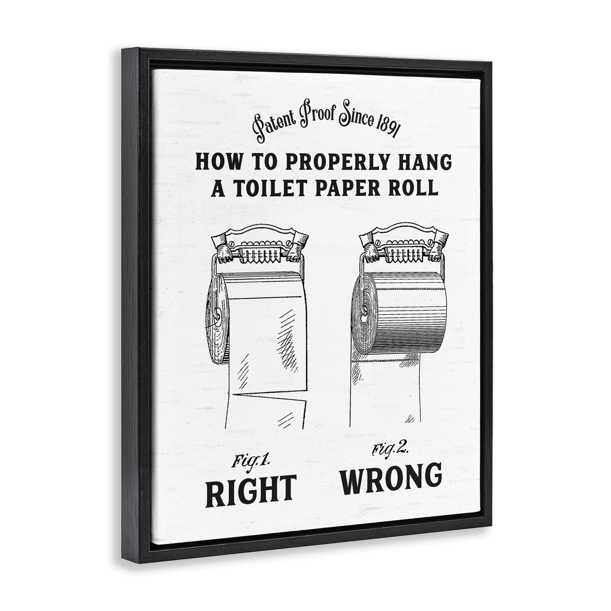 Right & Wrong Toilet Roll Black Framed Floater Canvas Wall Art, design by Lettered and Lined