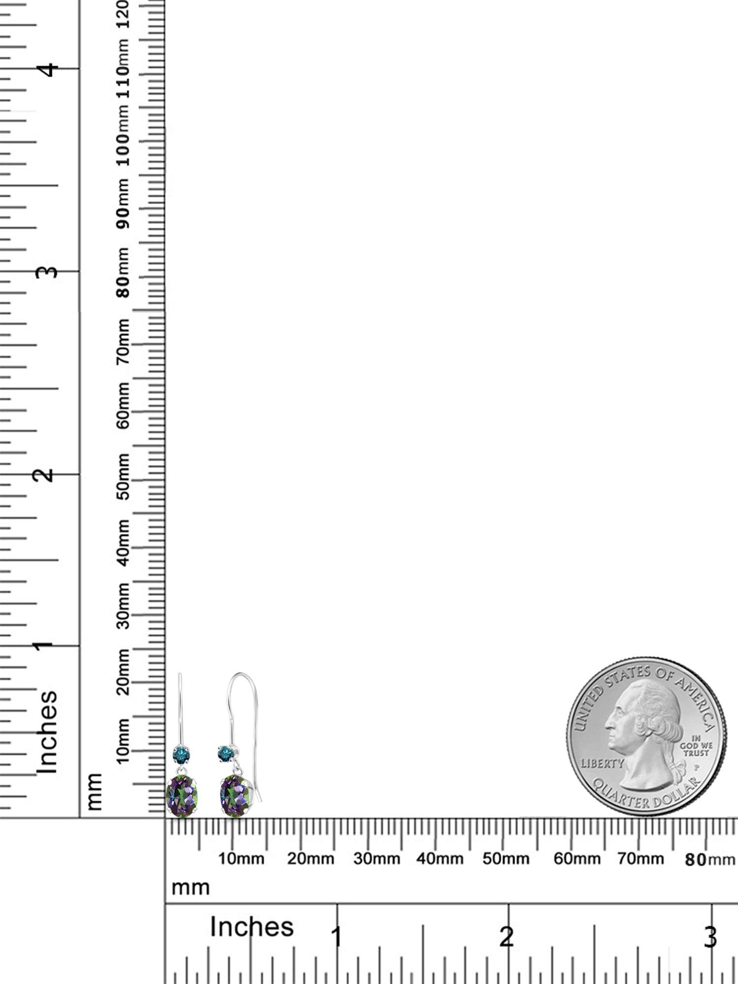 Gem Stone King 925 Sterling Silver Green Mystic Topaz and Blue Diamond French Wire Dangle Hook Earrings for Women (1.92 Cttw, Gemstone November Birthstone, Oval 7X5MM)