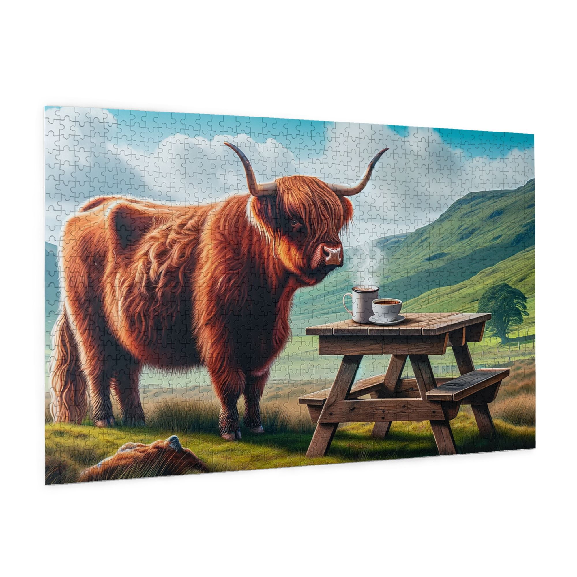 1000 PCS Coffee Break At Highland Cow 1000 Piece Animal Puzzles,Wonderful Imagination,Modern Style Animal Wooden Puzzle As Home Wall Decor,Ideal For Relaxation And Family Fun