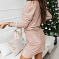 thumbnail image 5 of Women Sexy Wrap V Neck Dress Shimmer Glitter Ruched Long Sleeve Party Dress Elegant Wedding Guest Cocktail Mini Dress, 5 of 7