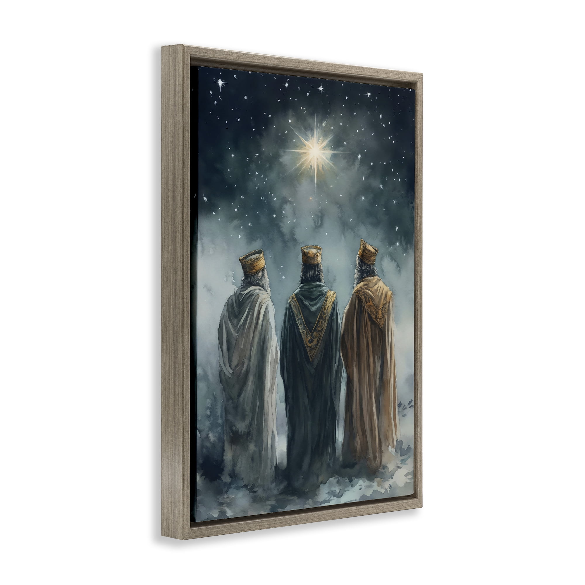 Three Wise Men & North Star Brown Framed Floater Canvas Wall Art, design by Petal Prints Design