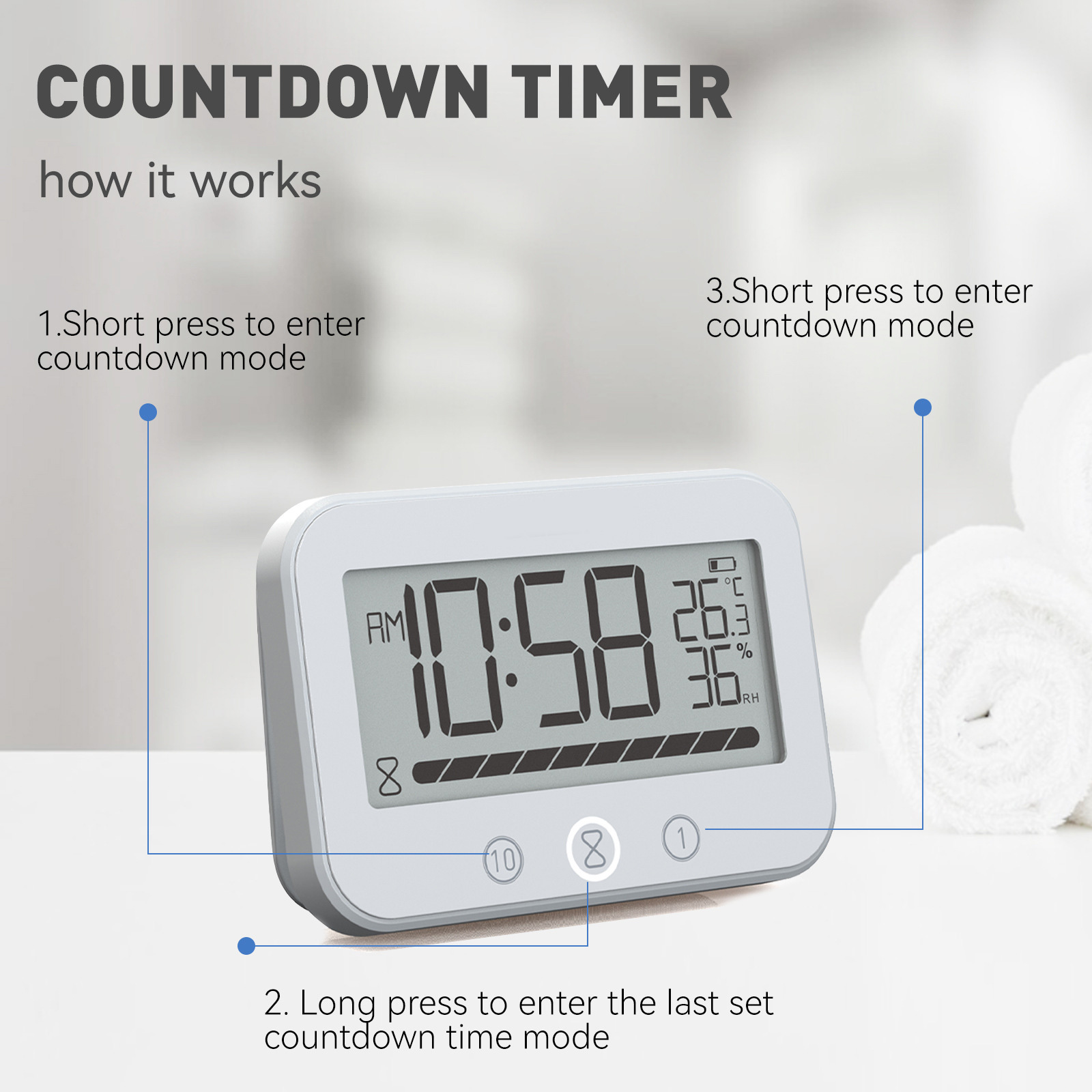 Family Friendly Bath Clock Shower Clock Countdown Functionality, Temperature Gauges Durability Waterproof Construction