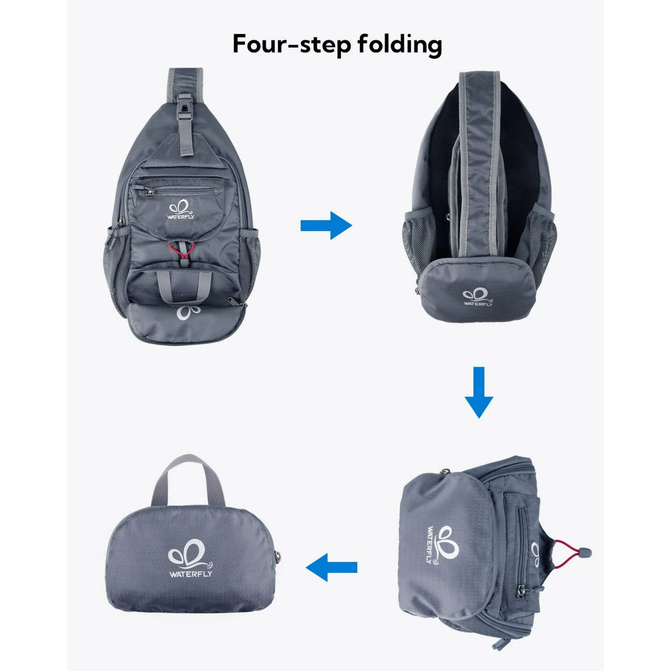 WATERFLY Unisex Small Packable Hiking Travel Sling Bag Cross-Body Shoulder Chest Bag,Gray