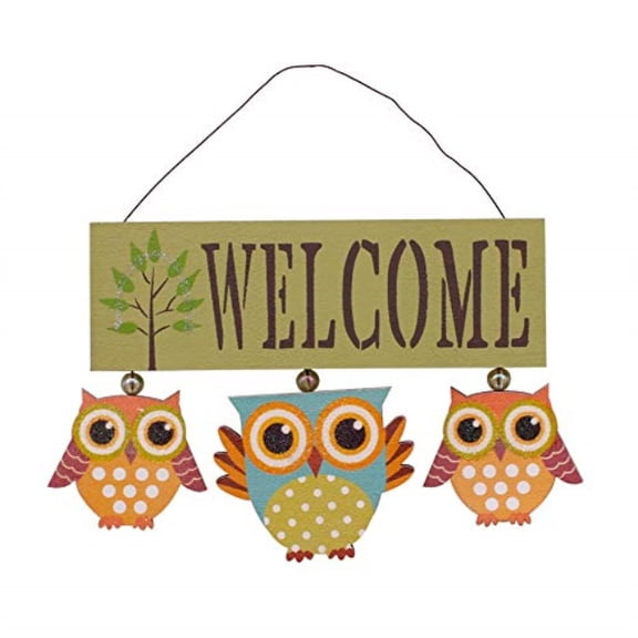 attraction design wood owls welcome sign (green)