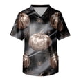thumbnail image 5 of Domuza Halloween Scrub Shirt Men Witch Castle Pattern Casual Short Sleeve V Neck T-Shirts Trendy Comfy Funny Medical Tops with 3 Pocket Green L, 5 of 6