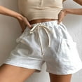 thumbnail image 2 of Women Loose Casual Shorts Elastic High Waist Drawstring Side Pockets Women Summer Casual Shorts White M, 2 of 6