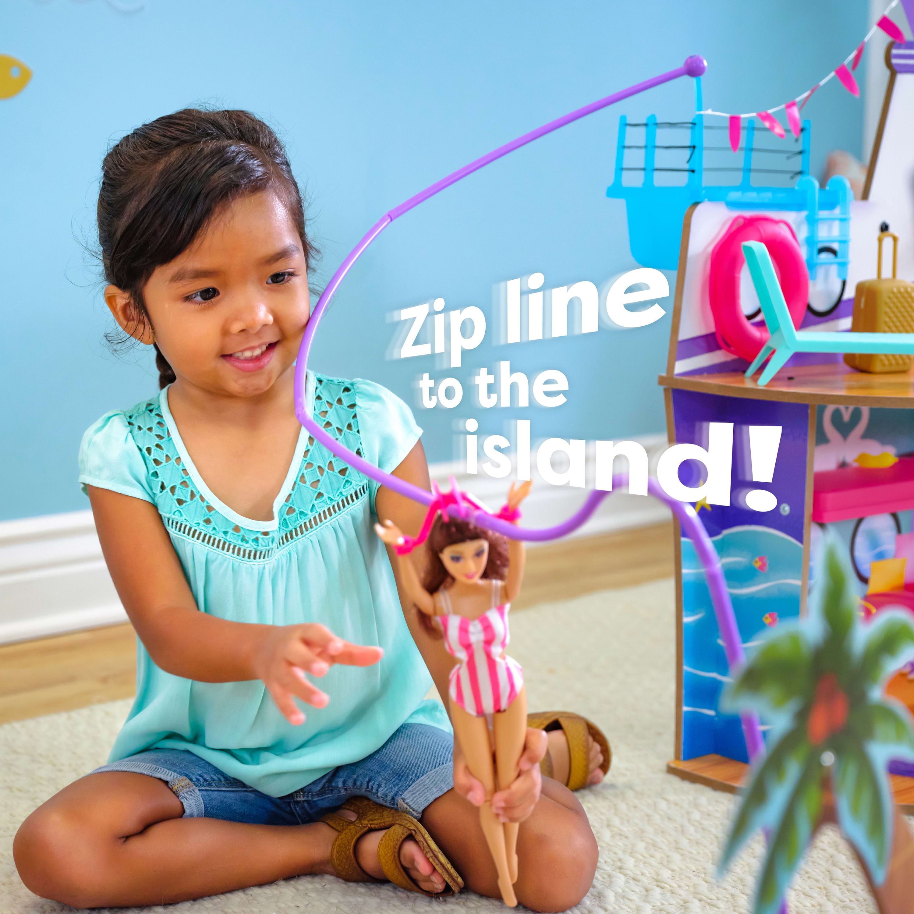 KidKraft Luxe Life 2-in-1 Wooden Cruise Ship and Island Doll Play Set with 18 Accessories