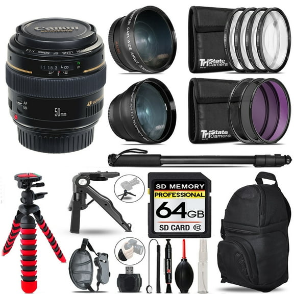 Canon EF 50mm f/1.4 USM Autofocus Lens   21-Piece Pro Imaging Kit - 64GB (International Version)