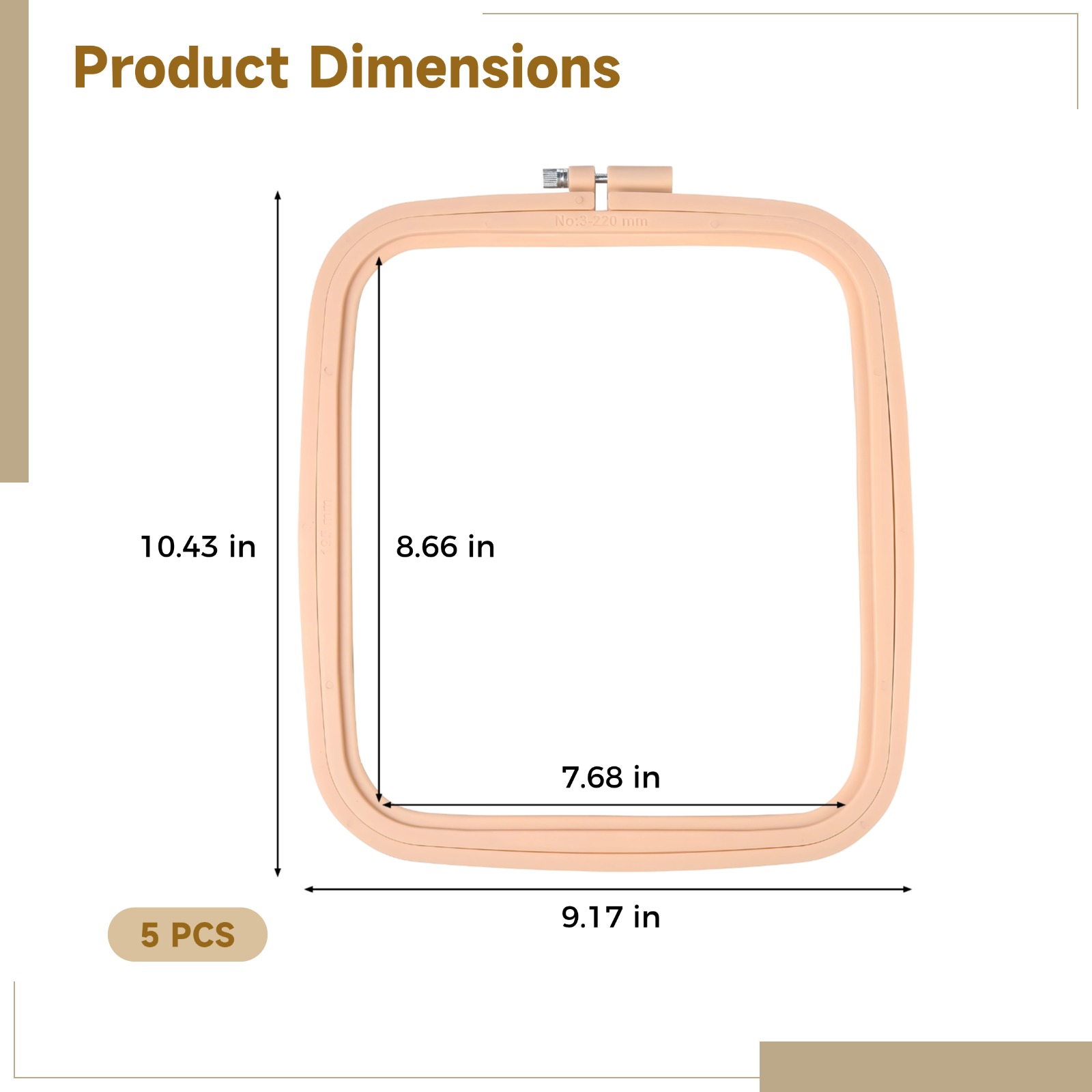 5 Pcs Square Embroidery Hoop Set, 8.7 x 7.7 in ABS Plastic Cross Stitch Hoop, Peach Punch Needle Hoop for Embroidery, Sewing, and Crafting
