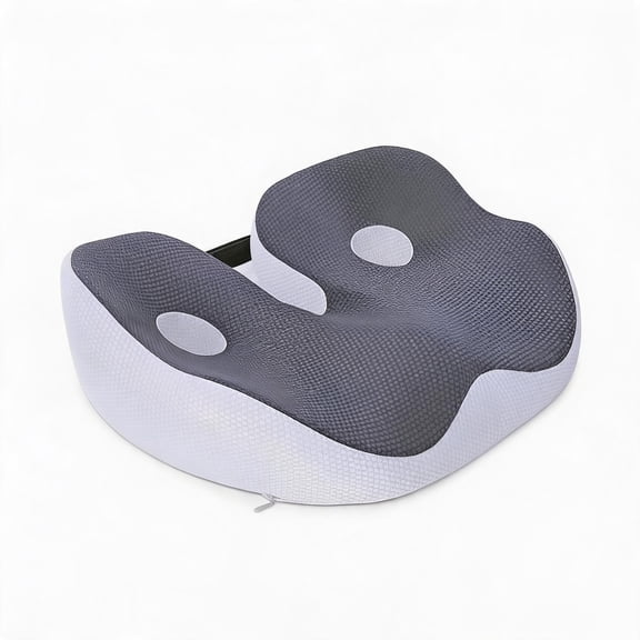 Dark Gray Double Hole Memory Foam Seat Cushion, Breathable Anti Slip Ergonomic Pad, Pain Relief Mat for Office Car Wheelchair