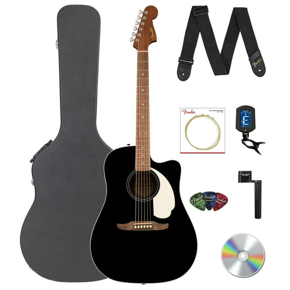 Fender California Standard Redondo CE Acoustic-Electric Guitar - Black Bundle with Case, Tuner, Strap, Strings, String Winder, Picks, and Austin Bazaar Instructional DVD