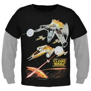 Star Wars - Clone Wars Ships Youth 2fer Long Sleeve T-Shirt - Youth Large
