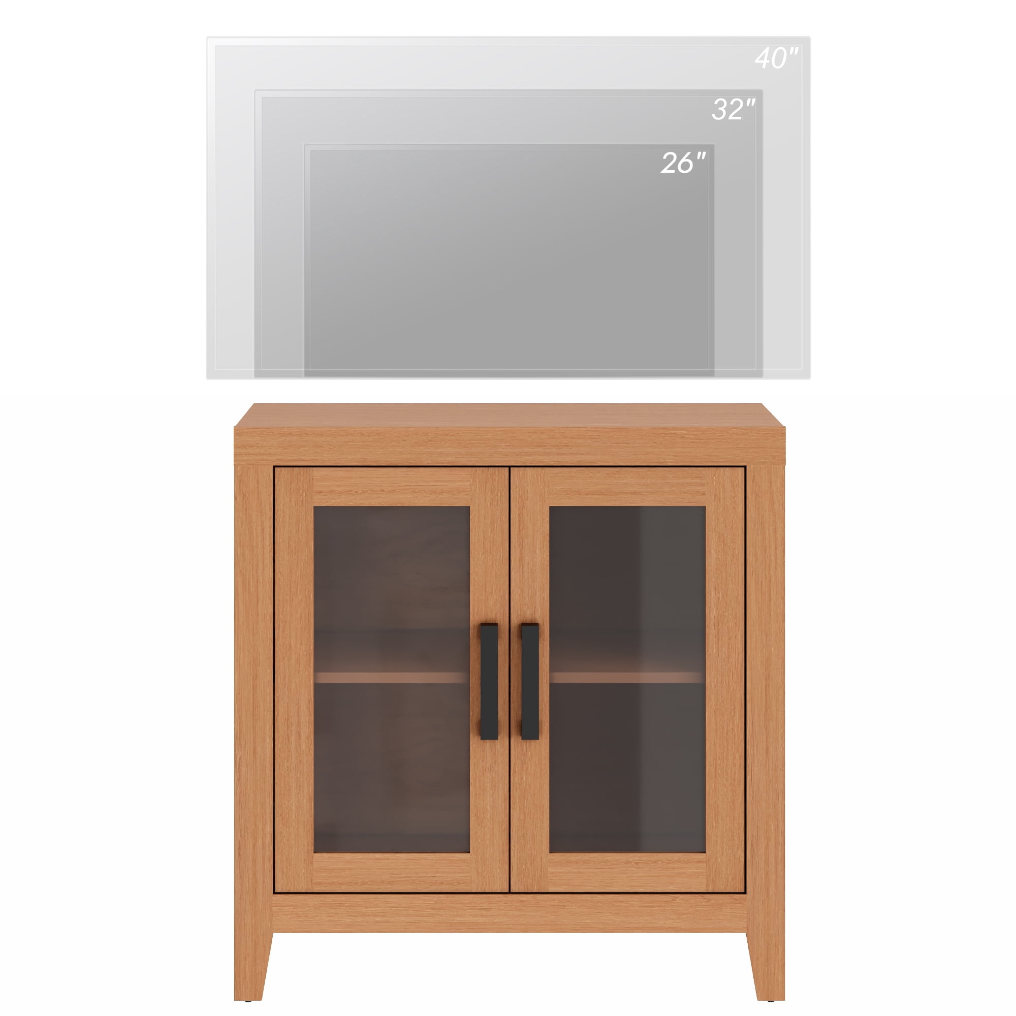 WAMPAT Modern Farmhouse TV Stand up to 40"TV, Entertainment Center with Tempered Glass Doors & Adjustable Shelves, Mocha