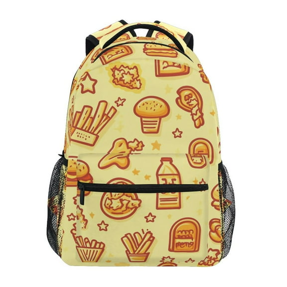 School Backpack Lightweight Multipocket College High Middle Student Bag 15L Chicken Burger and Fries