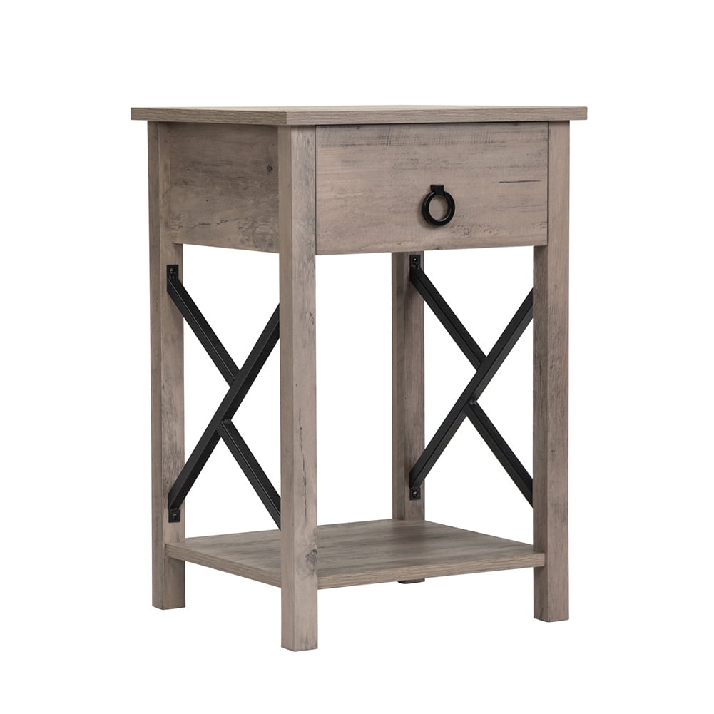 Kepooman Farmhouse Wood Nightstand, Square End Table Furniture with Drawer, Set of 1, Rustic Gray and Black Kepooman Farmhouse Wood Nightstand, Square End Table Furniture with Drawer, Set of 1, Rustic Gray and Black