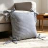 Throw Pillow Striped Square Cushion with Corner Bow Accent for Sofa Seat Decoration