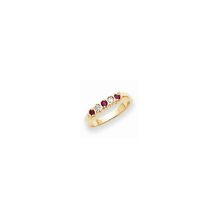 Ruby Gold Wedding Bands - Solid 14k Yellow Gold 2.25mm Simulated Ruby AA Diamond Anniversary Wedding Band - Size 4