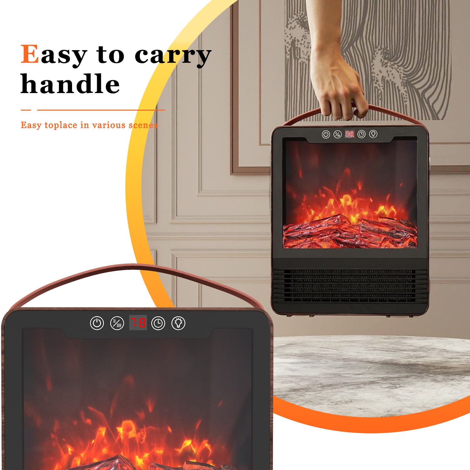 Portable Electric Fireplace Space Heater for Indoor Use, Remote Control, 3 Mode Settings, 24H Timer & Safety Tip-Over Protection
