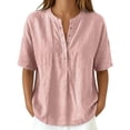 thumbnail image 2 of TrendOFT Womens Pullover Tops Solid Color Loose Fit Stand Collar Short Sleeve Casual Daily Soft Tops Pink XXL, 2 of 6