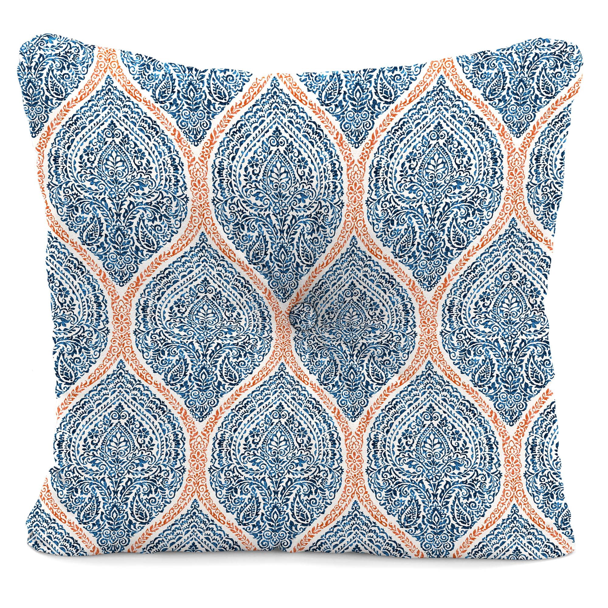 Jordan Manufacturing 23.5" x 24" Andorra Tiger Lily Navy Damask Square Tufted Outdoor Deep Seat Chair Back Cushion with Fabric Button