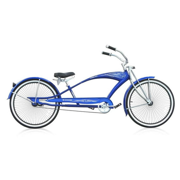 Micargi PUMA GTS 26" Stretch Cruiser Coaster Brake Single Speed Black Spokes One Piece Crank Springer Fork Alloy Matte Black Rims 68H With White Wall Tire Color: Blue /BK