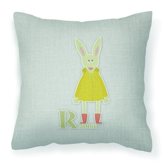 Carolines Treasures BB5743PW1414 Alphabet R for Rabbit Fabric Decorative Pillow 14Hx14W multicolor