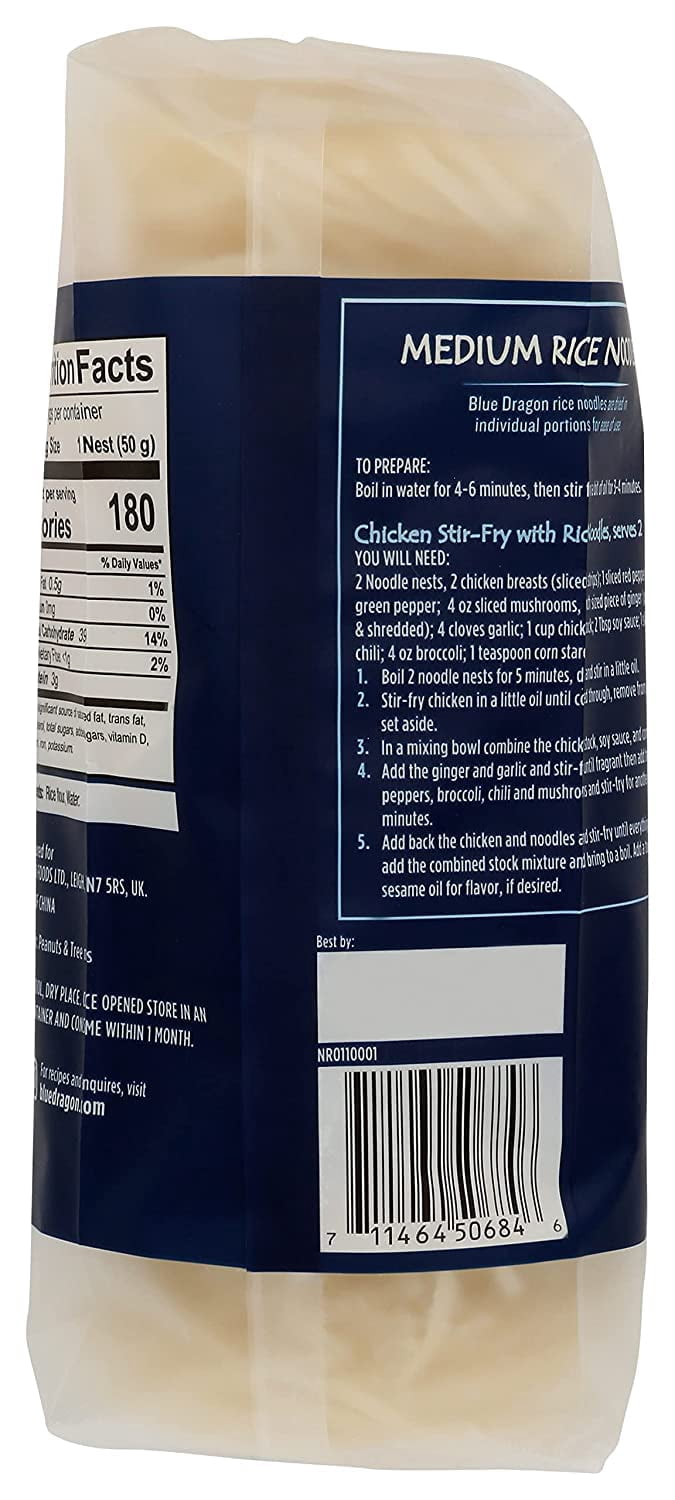 Blue Dragon Medium Rice Noodles, 10.58 oz, Pack of 4