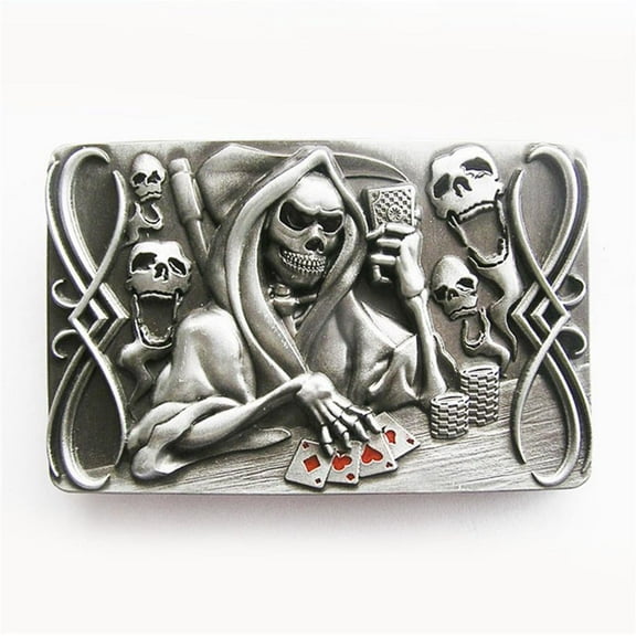 Vintage Style Tattoo Skull Death Casino Gamble Rectangle Belt Buckle