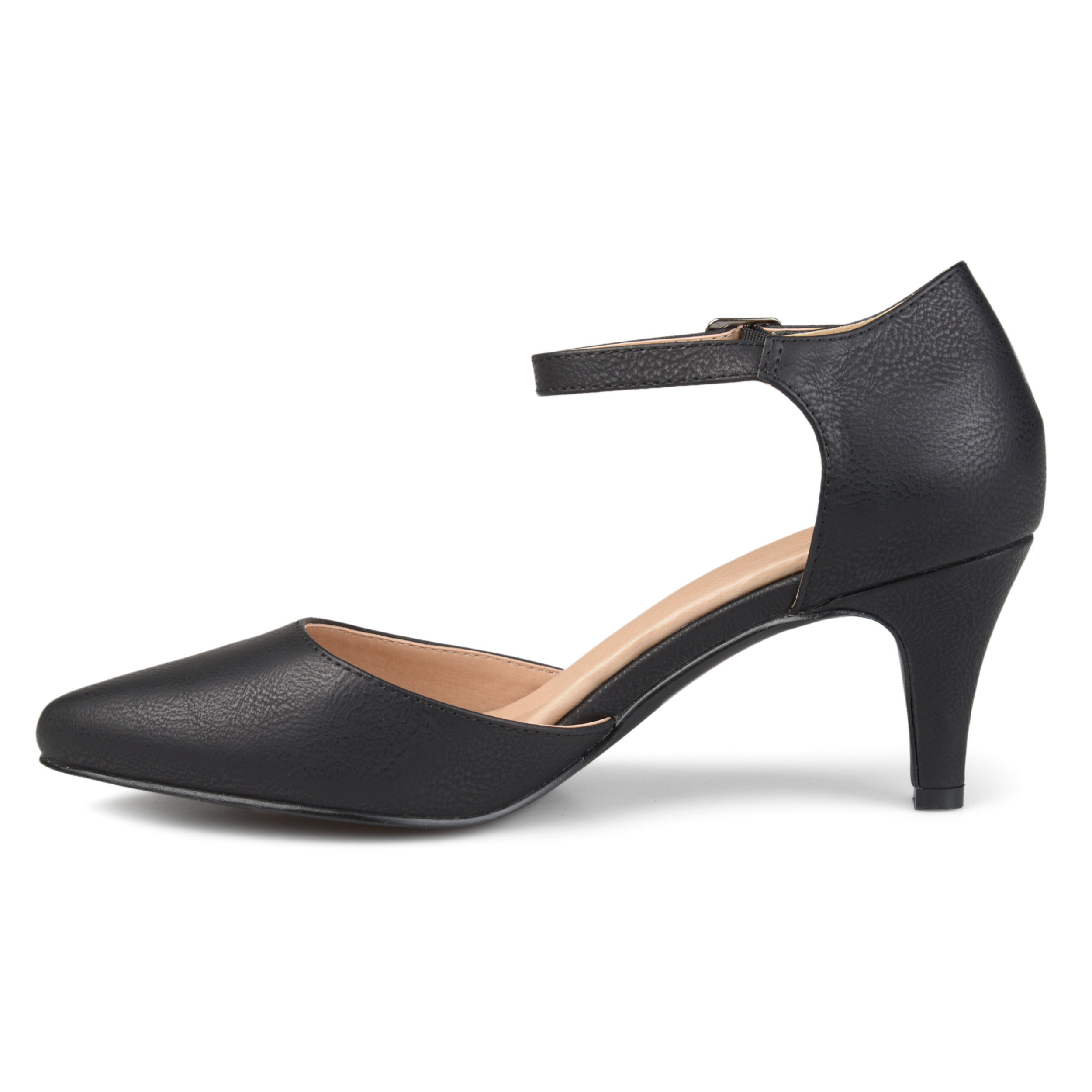 Brinley Co. Womens Faux Leather Comfort Sole D'orsay Ankle Strap Almond Toe Heels