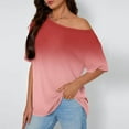 thumbnail image 2 of fatyb Women's off the Shoulder Tops Short Sleeve T Shirts Oversized Summer Loose Gradient Blouses, 2 of 6