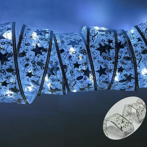 Christmas Tree Decorations, 100 LED String Lights, Battery-Powered Copper Wire Silver Ribbon Lights for Holiday Party Weddings Indoor Outdoor Christmas Tree Decorations