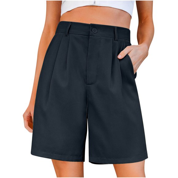 Timegard Suit Shorts for Women High Waist Button Ruched Wide Leg Office Casual Loose Shorts Formal