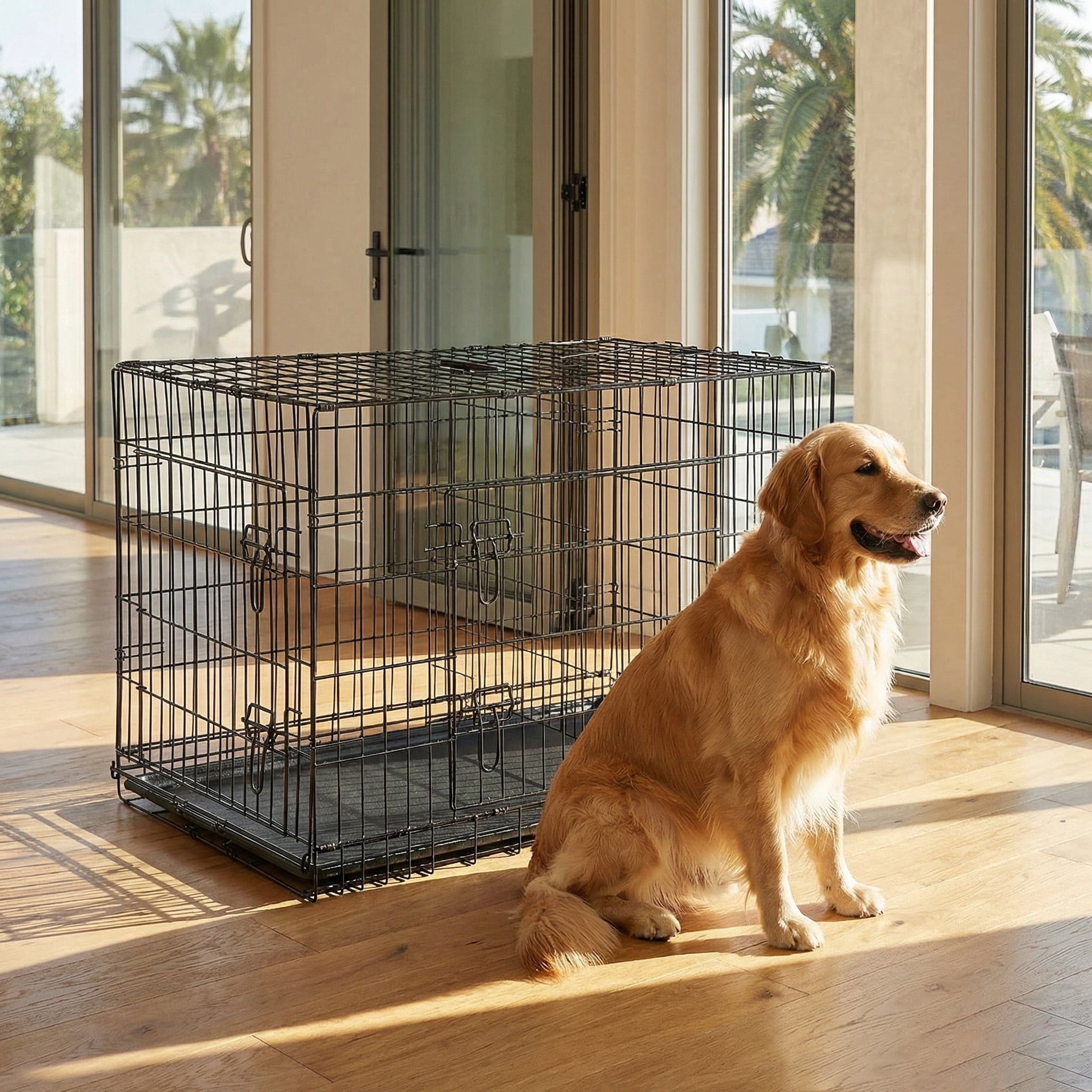 YRLLENSDAN 48 inch XXL Dog Crate Large Dog Crate for Large Dog Foldable Dog Crate with Divider Metal Dog Crate XXL Large Dog Kennel Indoor Large Dog Cage, Black