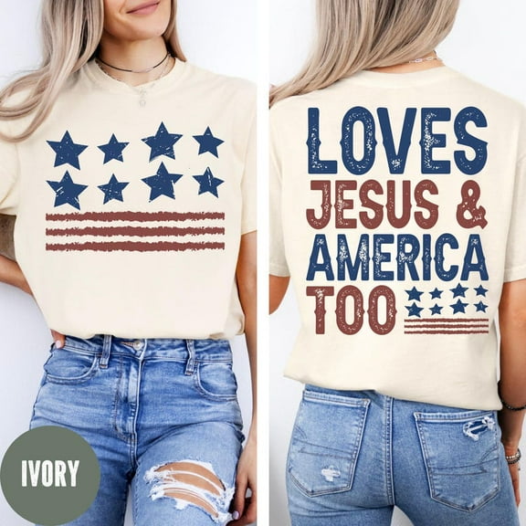 Retro Loves America and Jesus Too T-shirt, Patriotic Shirt, 4th Of July Tee, Vintage 4th Tee, Distressed America Shirt