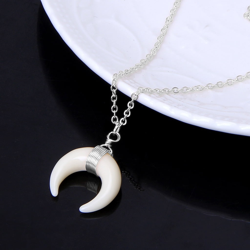 GENEMA Ivory Bone Double Horn Necklace 